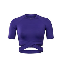 Load image into Gallery viewer, loomrack Criss-Cross Short Sleeve Crop Workout Top Yoga Shirts Purple / S
