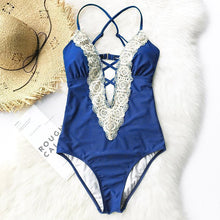 Load image into Gallery viewer, loomrack Crochet V-Neck One-Piece Swimsuit Body Suits
