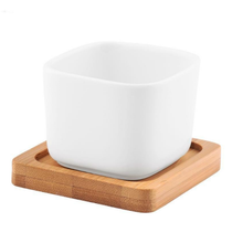 Load image into Gallery viewer, loomrack Cubic Ceramic Planter Plot in Bamboo Tray Flower Pots &amp; Planters 2pcs
