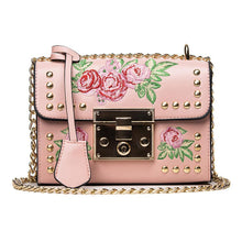 Load image into Gallery viewer, loomrack Leather Embroidered Crossbody Bag Shoulder Bags Pink
