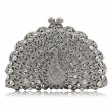 Load image into Gallery viewer, loomrack Magnificent Peacock Evening Clutch Bag Evening Bags Silver
