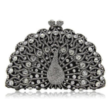 Load image into Gallery viewer, loomrack Magnificent Peacock Evening Clutch Bag Evening Bags White Black
