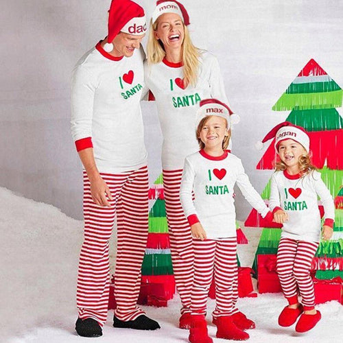 loomrack Matching Family Christmas Pajamas - Santa Love Set for Families, Kids or Couples Matching Outfits Red/White Stripe / Dad S