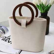 Load image into Gallery viewer, loomrack Rattan Handbag with Wooden Handles Shoulder Bags Beige
