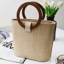 Load image into Gallery viewer, loomrack Rattan Handbag with Wooden Handles Shoulder Bags Khaki
