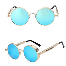 Load image into Gallery viewer, loomrack Retro Round Metal Frame Sunglasses Sunglasses Gold w blue mir

