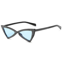 Load image into Gallery viewer, loomrack Rhinestone Triangle Cat Eye Sunglasses Sunglasses clear blue
