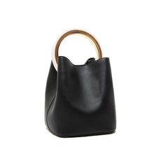 Load image into Gallery viewer, loomrack Round Wooden Handle Bucket Bag Shoulder Bags Black

