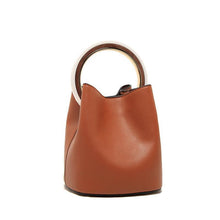 Load image into Gallery viewer, loomrack Round Wooden Handle Bucket Bag Shoulder Bags Brown
