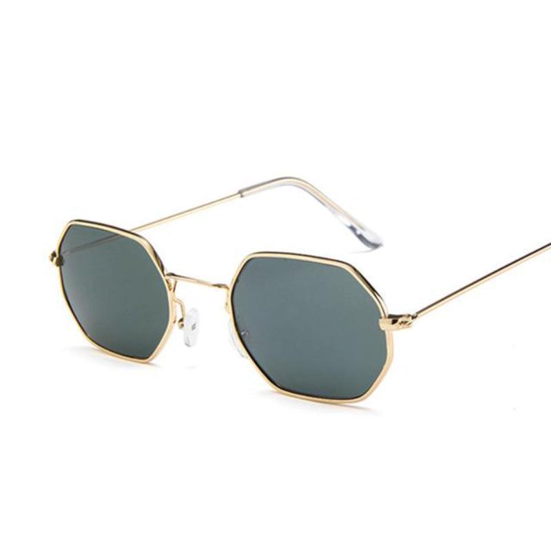 loomrack Small Vintage Metal Hexagon Frame Sunglasses Sunglasses Gold Dark Green