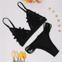 Load image into Gallery viewer, loomrack Strappy Flower Brazilian Cut Bikini Bikinis Set Black / S
