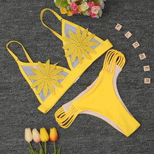 Load image into Gallery viewer, loomrack Strappy Flower Brazilian Cut Bikini Bikinis Set Yellow / S
