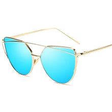 Load image into Gallery viewer, loomrack Thin Metal Frame Cat Eye Sunglasses Sunglasses Gold Blue
