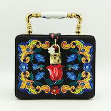 Load image into Gallery viewer, loomrack Vintage Floral Ceramic Top Handle Bag Top-Handle Bags Black Handbags

