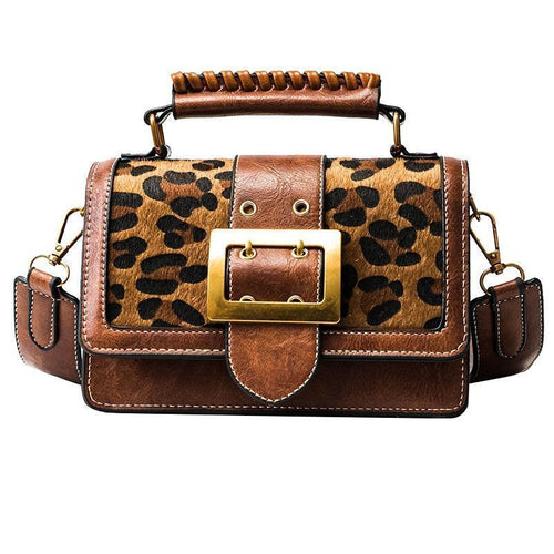 loomrack Vintage Leopard Crossbody Flap Bag with Top Handle Cross Body Bags