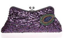 Load image into Gallery viewer, loomrack Vintage Peacock Sequin Evening Bag Evening Bags Purple
