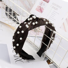 Load image into Gallery viewer, Pearl Bohemian Velvet Knot Hairband Headbands Brown
