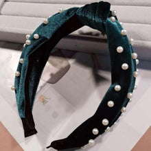 Load image into Gallery viewer, Pearl Bohemian Velvet Knot Hairband Headbands Green
