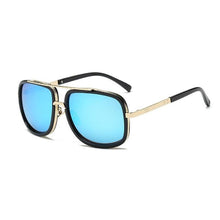 Load image into Gallery viewer, Square Lens Luxury Vintage Metal Big Frame Sunglasses Sunglasses Blue
