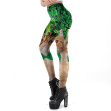 Load image into Gallery viewer, St Patrick&#39;s Day Design Leggings - Green Leaf Cat Print Irish Leggings S
