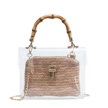 Load image into Gallery viewer, Transparent Rattan Bag with Bamboo Handle Rattan Bags Beige / 21cm x 13cm x 7cm
