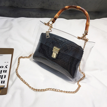 Load image into Gallery viewer, Transparent Rattan Bag with Bamboo Handle Rattan Bags Black / 21cm x 13cm x 7cm
